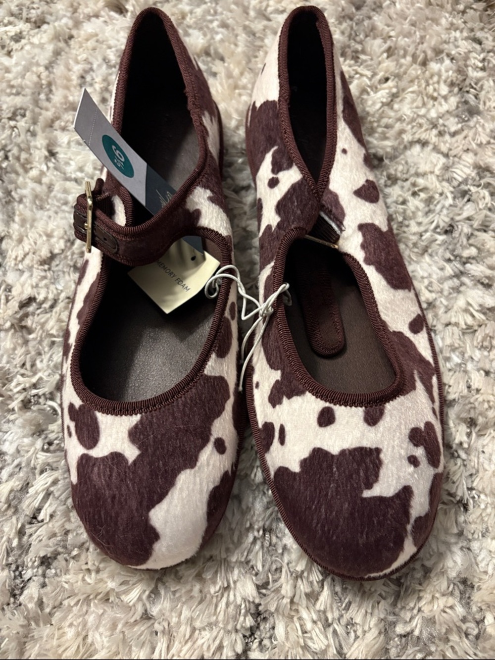 Universal Thread Halston Mary Jane Flats in a brown and white cow print